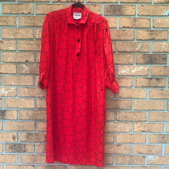 Vintage Red Silk Dress Size Medium or Large pattern Retro Size 10 Shift 80's 90' - Picture 1 of 13